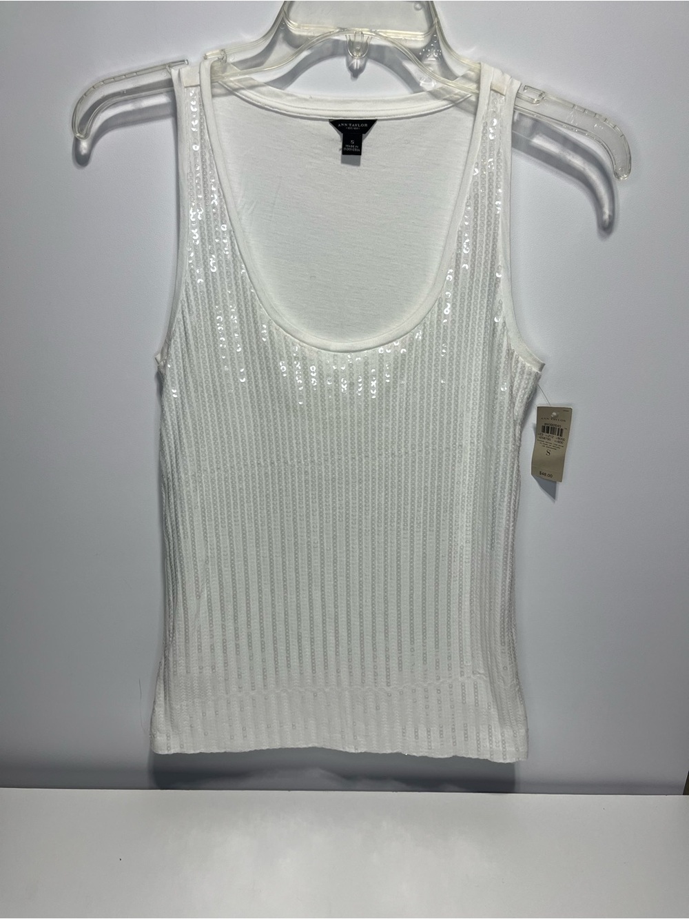 Ann Taylor White Sequin Ribbed Tank Top